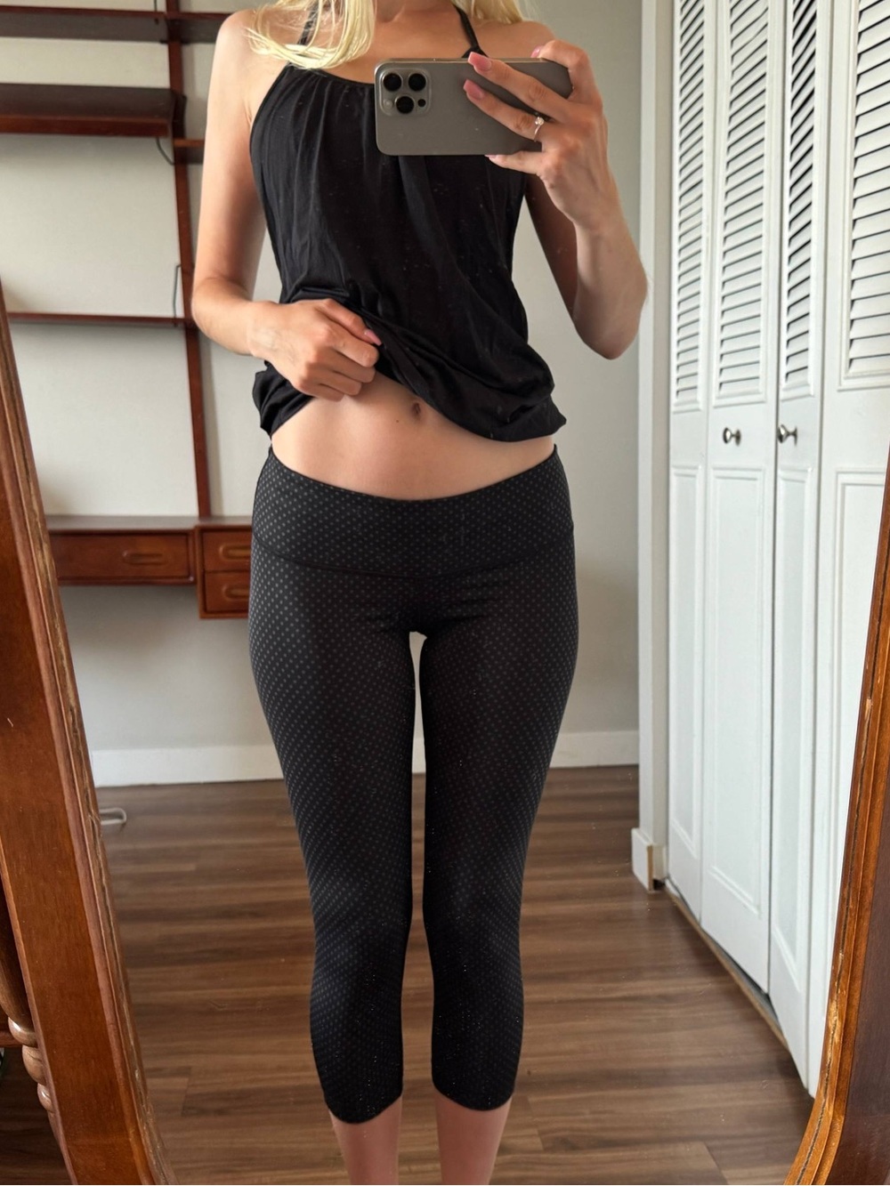 lululemon athletica Black Cropped Leggings with Subtle Dot Print